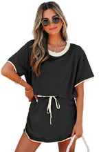 Evergreen Colorblock Edge Drop Shoulder T Shirt and Skort 2Pcs Set