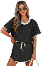 Evergreen Colorblock Edge Drop Shoulder T Shirt and Skort 2Pcs Set