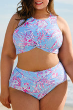 Rose Plus Size Floral Print Twisted High Waist Bikini Set