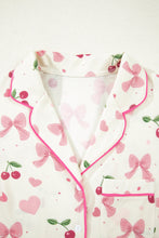 White Floral Print Contrast Pipping Short Pajamas Set