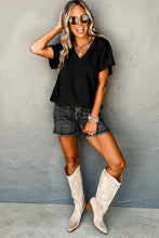 Bright Pink Crinkled V Neck Wide Sleeve T-shirt