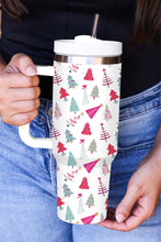 Rose Red Cartoon Christmas Tree Printed Thermos Cup 40oz