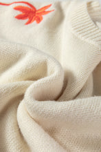 Simply Taupe Embroidered Floral Sleeve Round Neck Loose Sweater