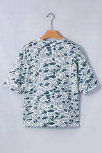 Gray Camouflage Print Single Chest Pocket V Neck Tee