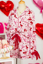 Red Bow Print Valentine Long Sleeve Shirt Shorts 2 Pcs Pajama Set