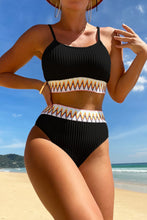 White Textured Contrast Banding Bikini High Waist 2pcs Swimsuit