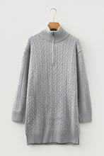 High Cable Knit Quarter Zip Ribbed Trim Loose Sweater Dress