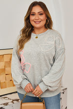 Light Grey Plus Size Thread Embroidered Drop Shoulder Round Neck Sweatshirt