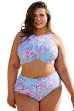 Rose Plus Size Floral Print Twisted High Waist Bikini Set