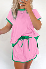 Evergreen Colorblock Edge Drop Shoulder T Shirt and Skort 2Pcs Set