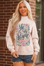 Apricot Pink He is Risen Floral Christian Easter Mock Neck Sweatshirt