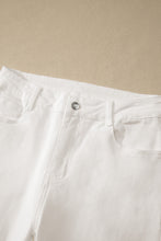 White Solid Color Rolled Cuffs Denim Bermuda Shorts