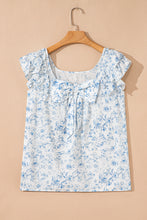 Pink Floral Ruffled Short Sleeve Bow Back Square Neck Blouse