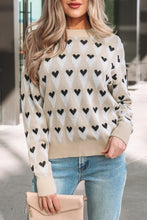 Parchment Geometric Heart Print Ribbed Trim Loose Sweater