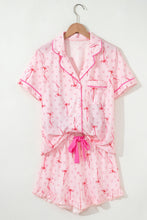 White Floral Print Contrast Pipping Short Pajamas Set