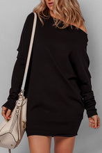 Black Asymmetric Neck Batwing Sleeve Shift Mini Sweater Dress