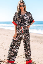 Brown Animal Print Color Contrast Edge Loose Fit Pants Set
