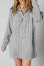 High Cable Knit Quarter Zip Ribbed Trim Loose Sweater Dress