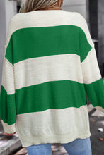 Orange Stripe Loose Color Block Drop Shoulder Bubble Sleeve Sweater