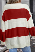 Orange Stripe Loose Color Block Drop Shoulder Bubble Sleeve Sweater
