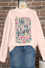 Apricot Pink He is Risen Floral Christian Easter Mock Neck Sweatshirt