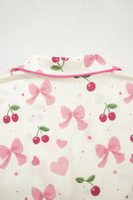 White Floral Print Contrast Pipping Short Pajamas Set