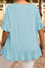 Light Blue Ruffled Short Sleeve Plus Size Casual Blouse