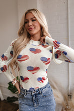 White Americana Glitter Mesh Long Sleeve Bodysuit