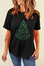 Black Rhinestone Christmas Tree Round Neck Graphic Tee