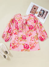 Pink Plus Size Floral Print V Neck Tie Front Short Sleeve Tunic Top