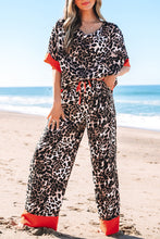 Brown Animal Print Color Contrast Edge Loose Fit Pants Set