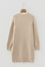 Parchment Button Lace Detail Raglan Sleeve Shift Mini Sweater Dress
