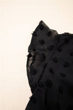 Navy Blue Dotty Textured Notched Neck Plus Ruffled Dress