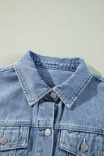 Beau Blue Ruffle Raw Hem Flap Pockets Denim Jacket