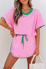 Evergreen Colorblock Edge Drop Shoulder T Shirt and Skort 2Pcs Set