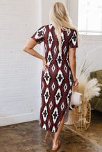 Red Western Aztec Printed Long T-shirt Dress