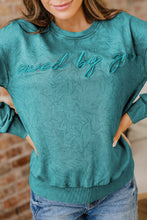 Sea Green saved by grace Letter Embroidery Mineral Wash Loose Sweatshirt