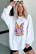 White Floral Rabbit with Glasses Graphic Corded Easter Sweatshirt