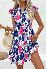 Orange Floral Print Notched Neck Flutter Sleeve Mini Dress