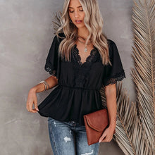 Summer Women White Korean Elegant SEXY Blusas Lace Patchwork V Neck