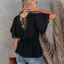 Summer Women White Korean Elegant SEXY Blusas Lace Patchwork V Neck