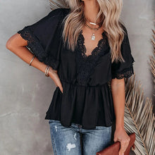Summer Women White Korean Elegant SEXY Blusas Lace Patchwork V Neck