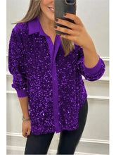Spring Autumn Casual Shiny Sequin Women's Shirt Elegant Office Lapel Long Sleeved Top Fashion