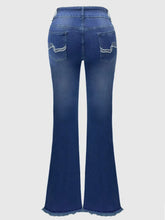 Double Button Geometric Embroidered Back Bag High Waist Skinny Mature Women's Denim Trousers
