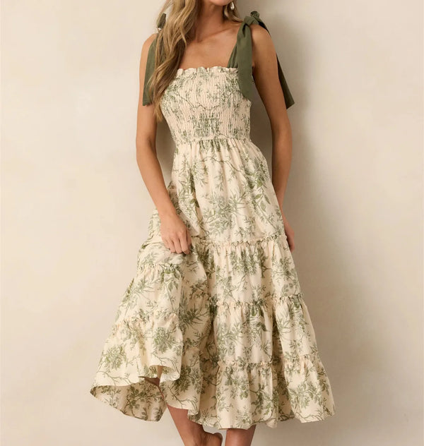 Imcute Women Y2k Floral Smocked Maxi Dress Bow Tie Shoulder, Boho Casual Beach Long Dresses