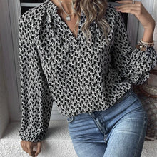 Office Lady Button Lotus Leaf Splicing V-neck Long Sleeved Shirt For Women