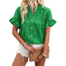 Women Button Solid Cotton Linen Blouses Summer 2025 Fashion Stand Up Short Sleeve Shirts