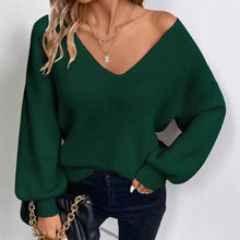 Women's Knitted Sweater Deep V Neck Bow Lantern Sleeves, Clothing for Women Simple Fashion