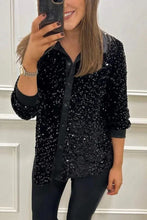 Spring Autumn Casual Shiny Sequin Women's Shirt Elegant Office Lapel Long Sleeved Top Fashion