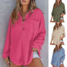 Simple Long Sleeved Button Blouse Women's Solid Color Loose T-Shirt Autumn Spring Top